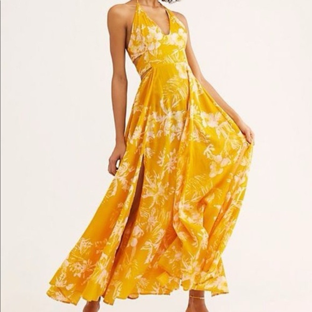 Free People Floral Yellow Halter Dress